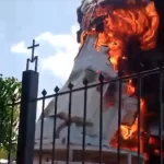 Vídeo mostra fogo consumindo estrutura da estátua de Nossa Senhora de Fátima em Natal